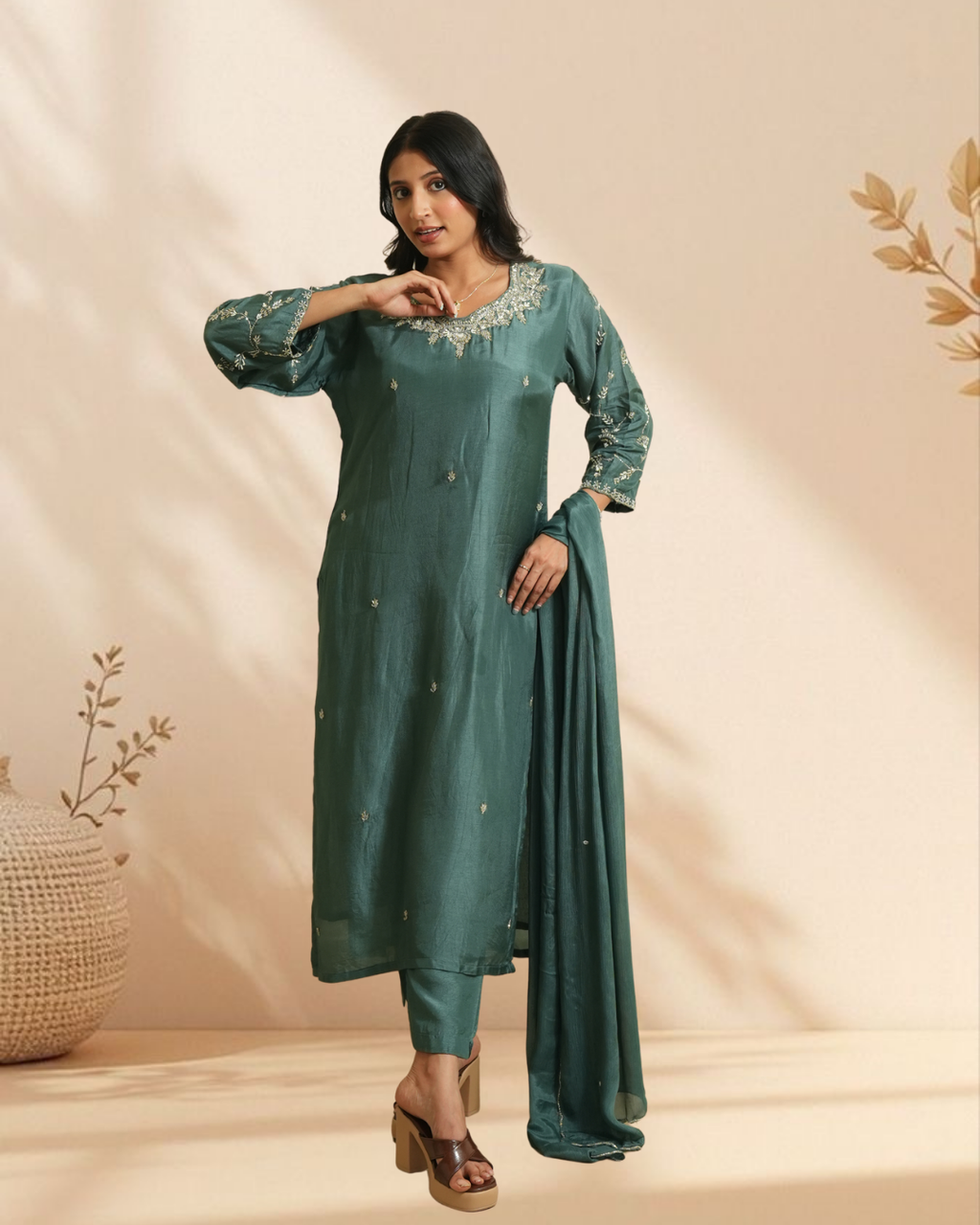 Teal Green Chanderi Suit