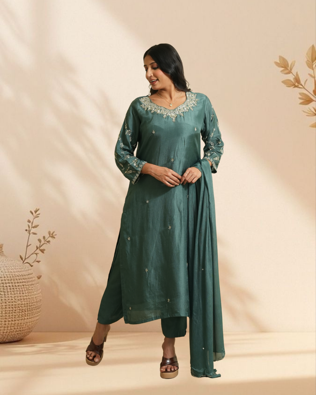 Teal Green Chanderi Suit