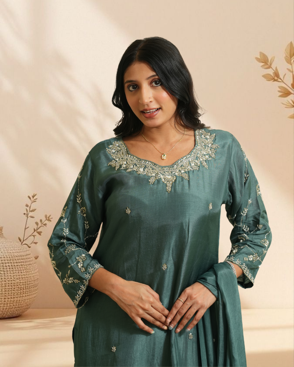 Teal Green Chanderi Suit