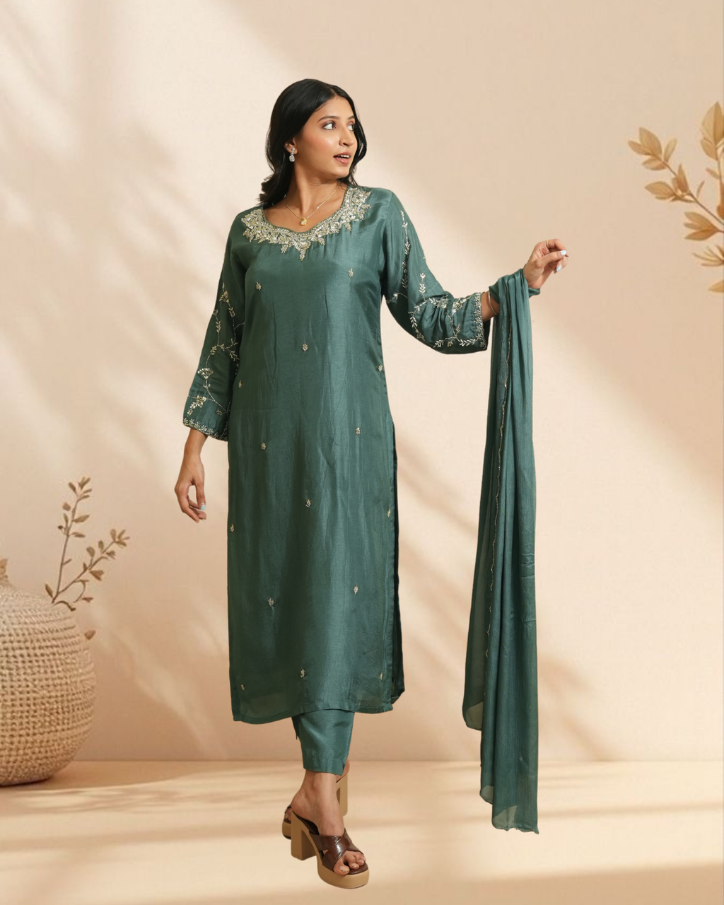 Teal Green Chanderi Suit