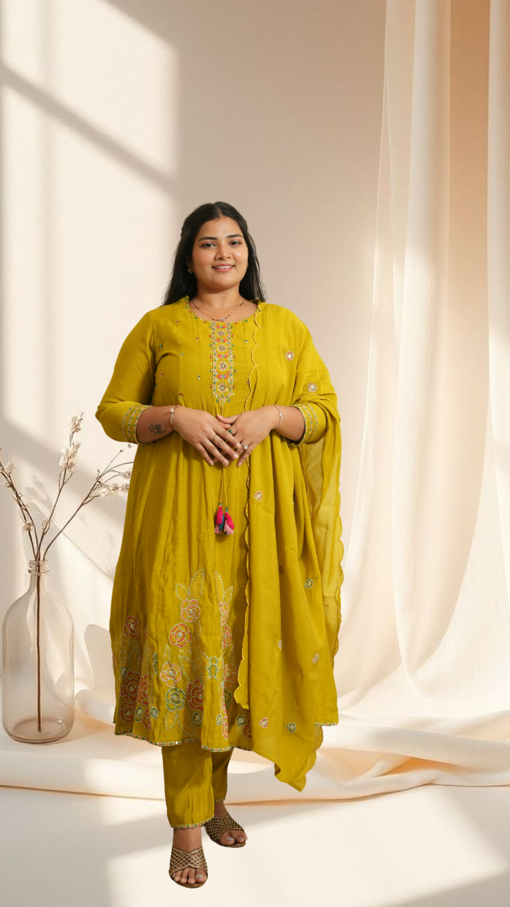 Sunshine-Ready Mustard Embroidered Kurta Suit