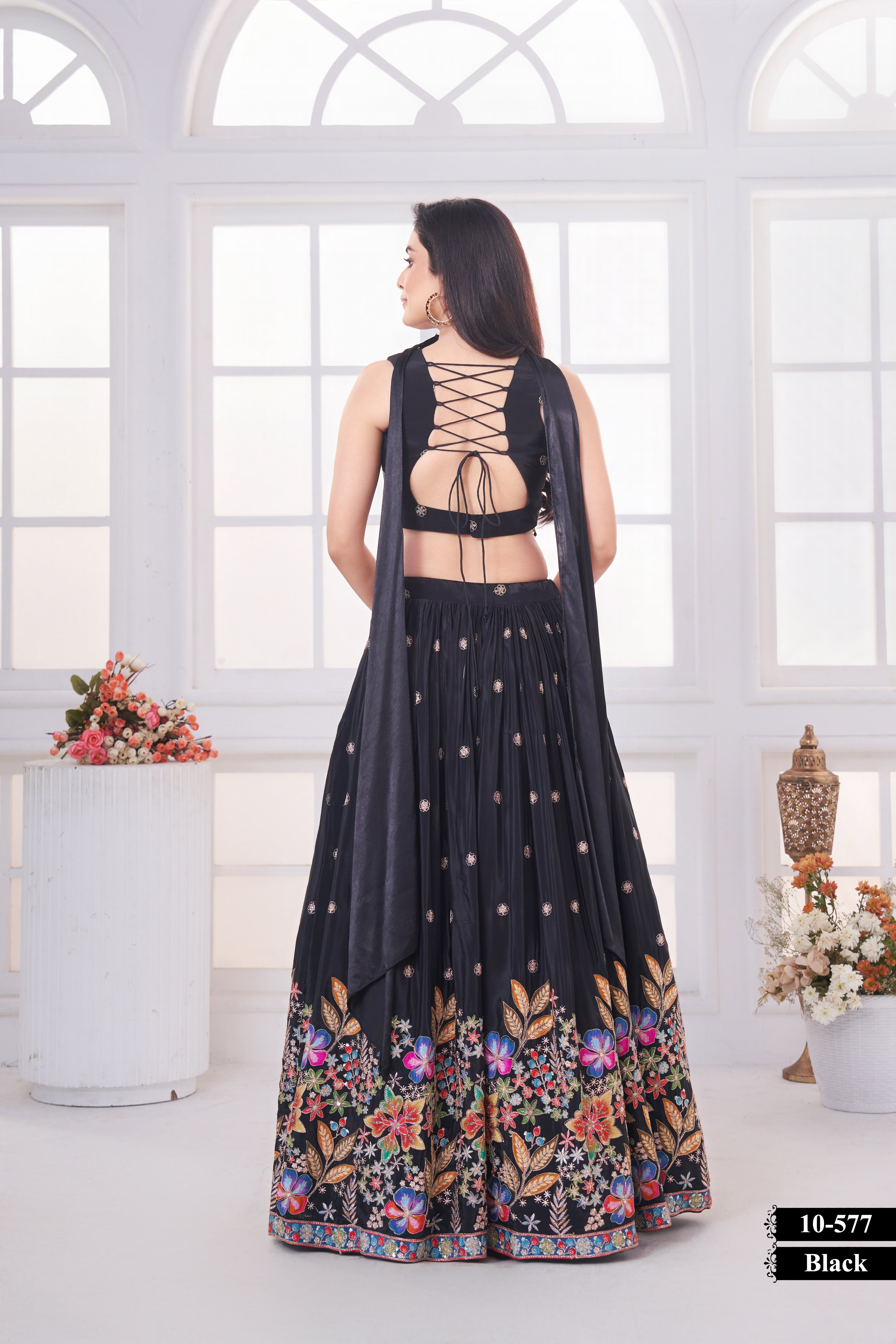 Elegant Black Floral Embroidered Lehenga Set for Stunning Festive & Wedding Looks