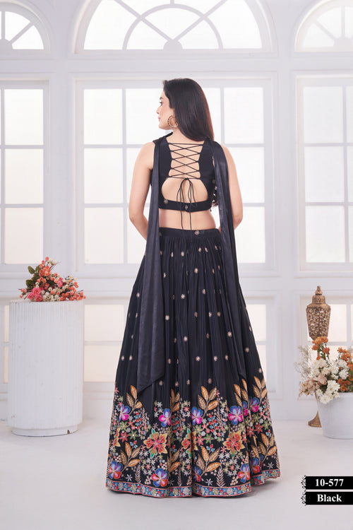 Elegant Black Floral Embroidered Lehenga Set for Stunning Festive & Wedding Looks