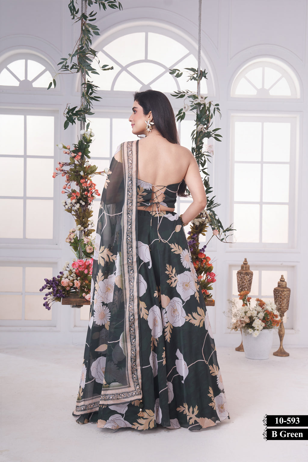 Elegant Bottle Green Lehenga Set with Intricate Embellished Corset Blouse