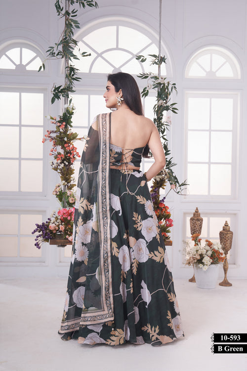 Elegant Bottle Green Lehenga Set with Intricate Embellished Corset Blouse
