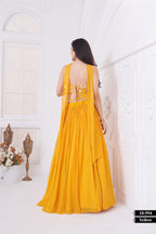 Radiate sunshine elegance with this stunning yellow embroidered lehenga set