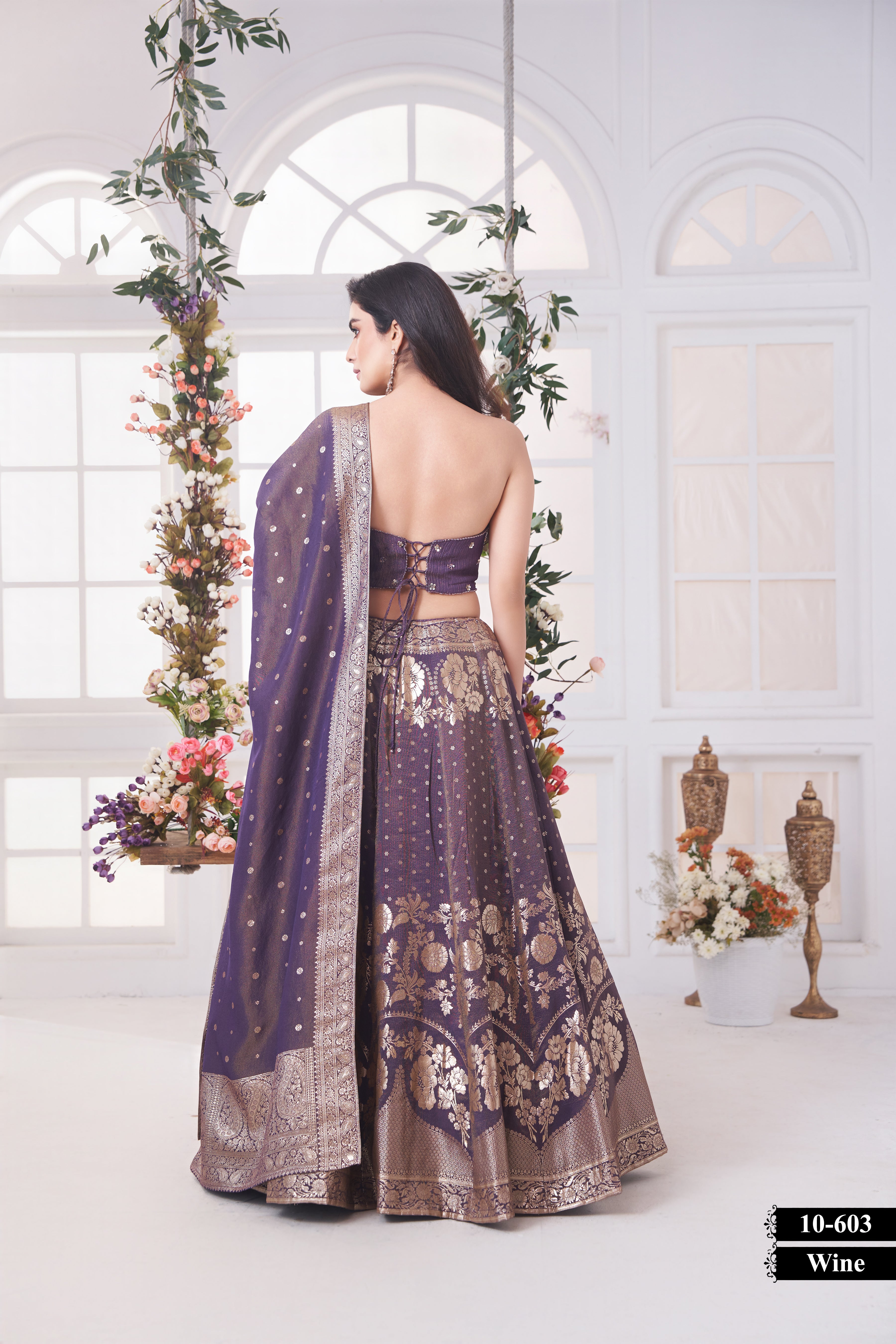 Royal Wine Elegance – A Timeless Banarasi Lehenga for Grand Celebrations