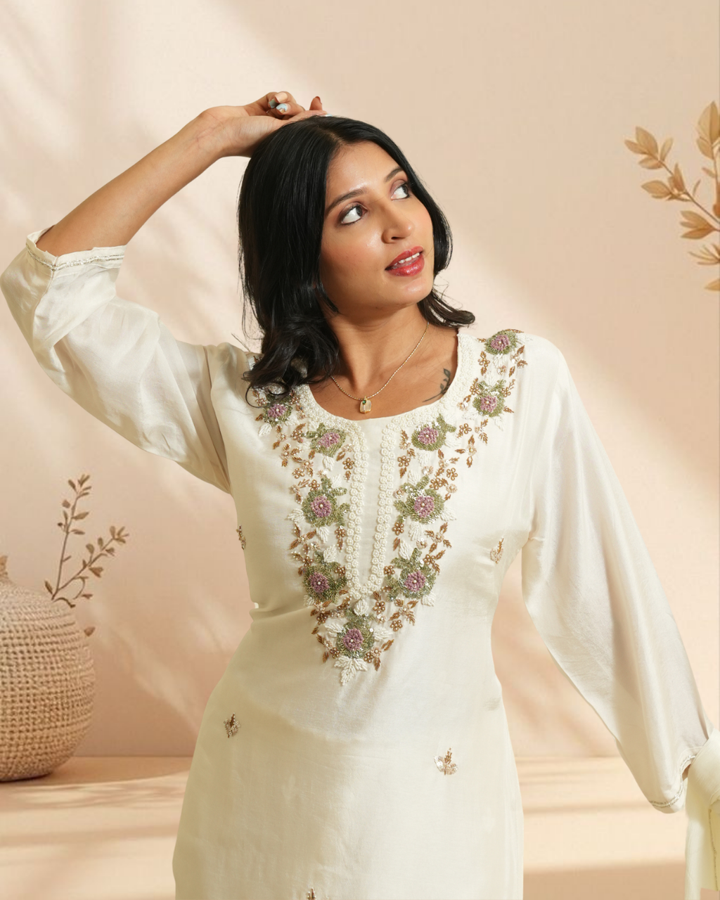Off white graceful Embroidered Suit