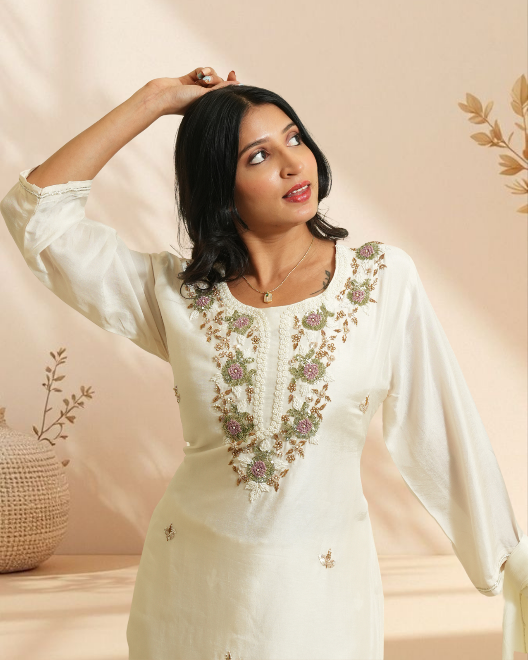 Off white graceful Embroidered Suit
