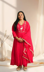 Elegant Fuchsia Pink Embroidered Cotton Suit