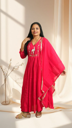 Elegant Fuchsia Pink Embroidered Cotton Suit