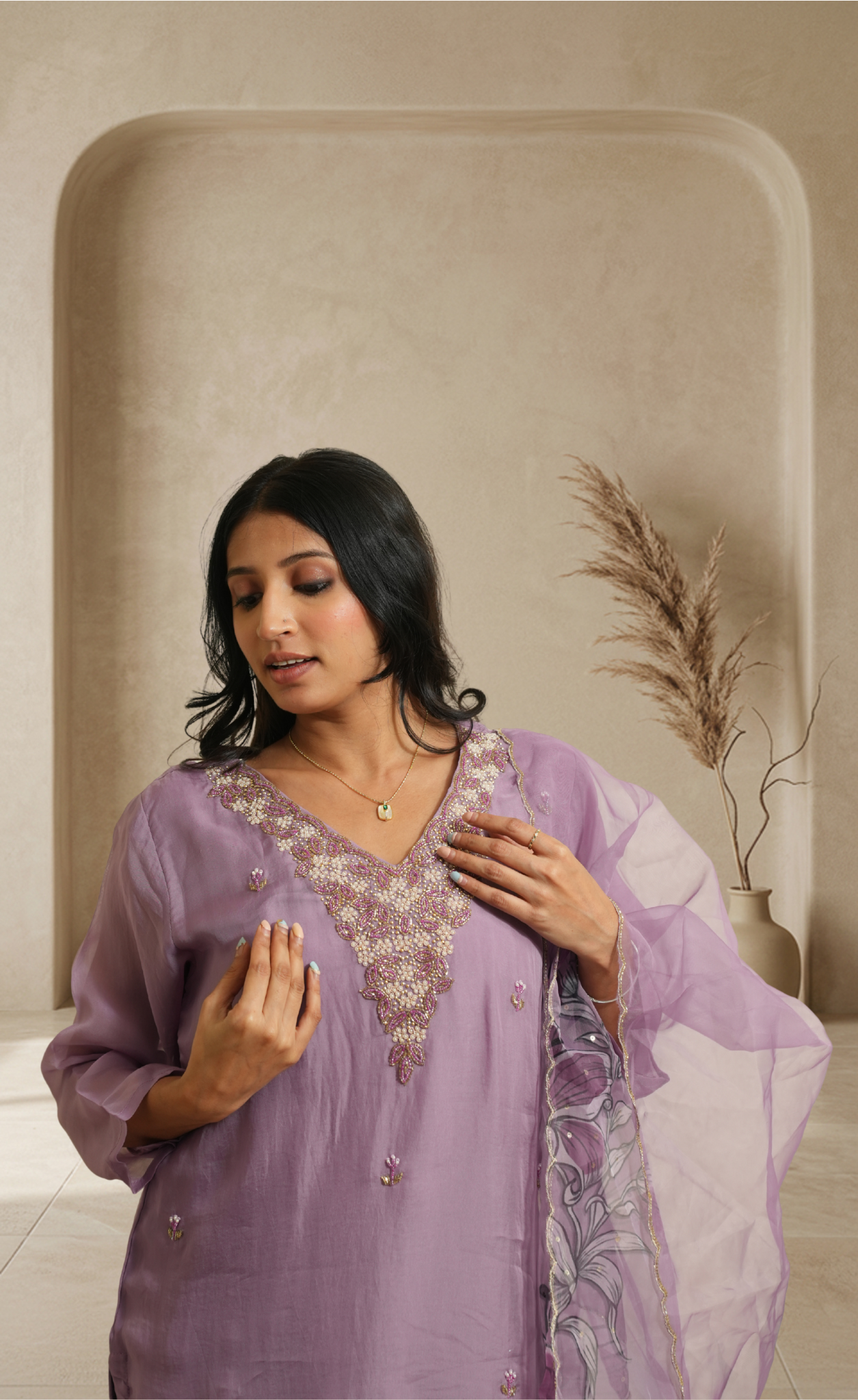 Graceful Lavender Delicateembroidery Cotton Suit