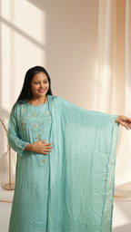 Elegant pastel aqua Embroidered Kurta Set