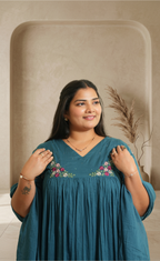 Graceful Teal Blue Suit With Delicate Floral Detailing