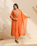 Tiger Orange Chanderi Silk Suit