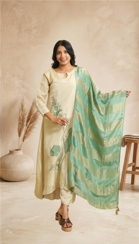 Beige With Mint Green Accents Suit