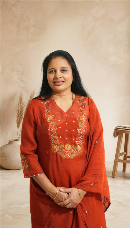 Elegant Festive rust Kurta Set with Embroidered Yoke & Dupatta