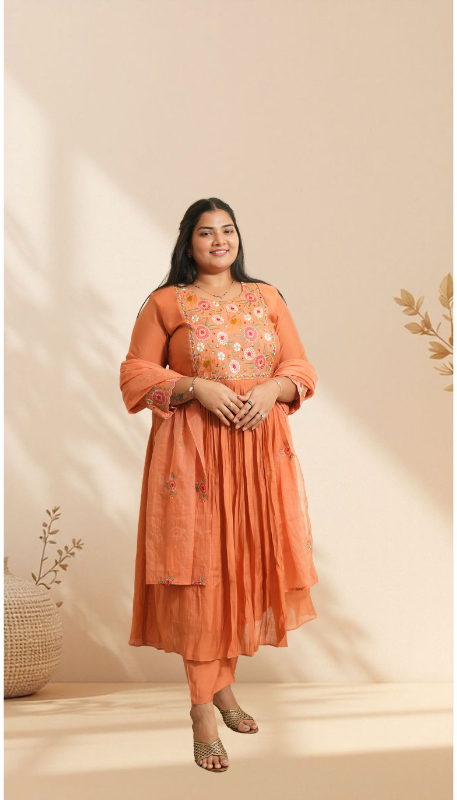 Effortless Warm Peach Delicate Floral Suit