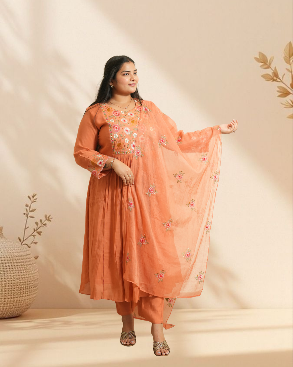 Effortless Warm Peach Delicate Floral Suit