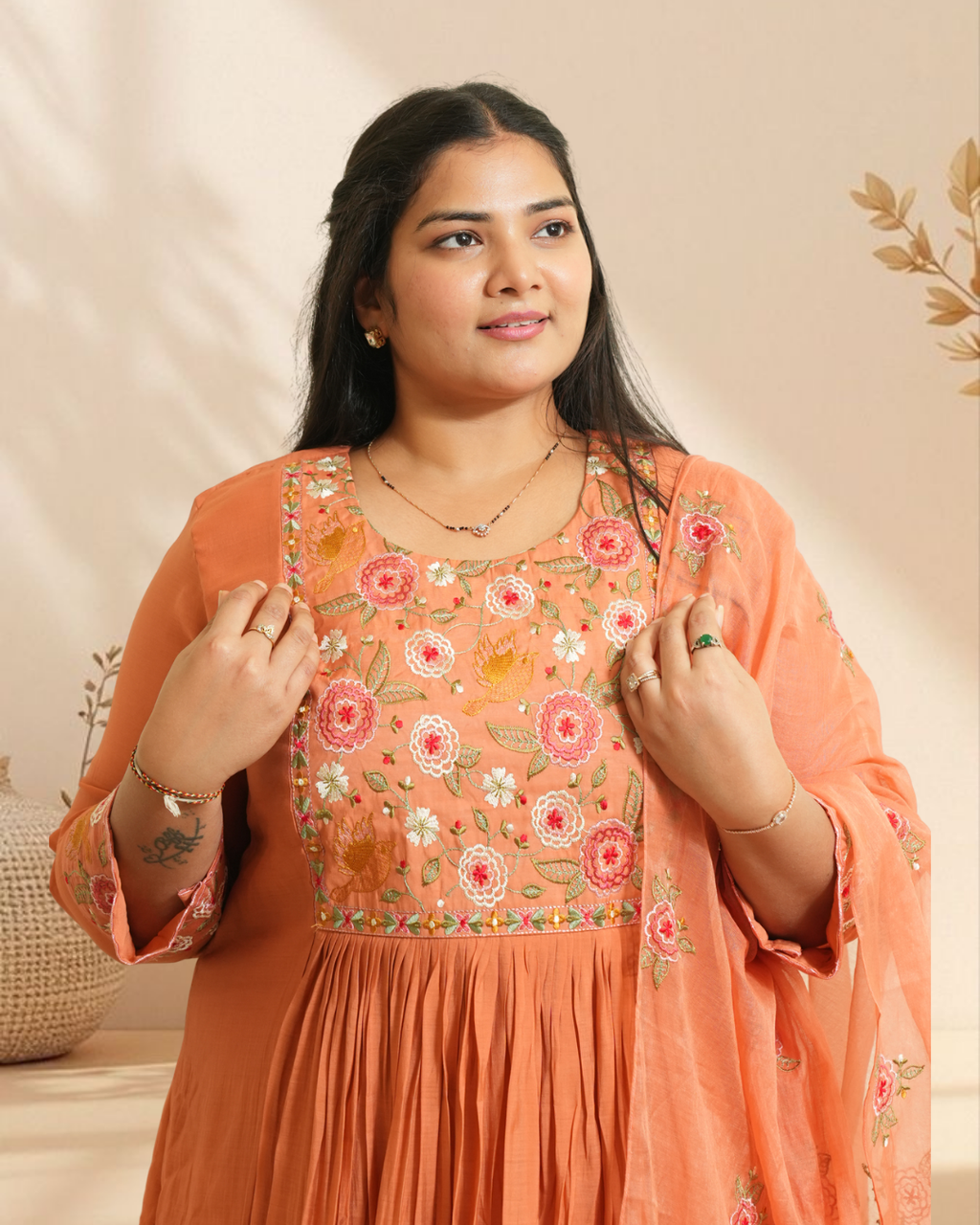 Effortless Warm Peach Delicate Floral Suit