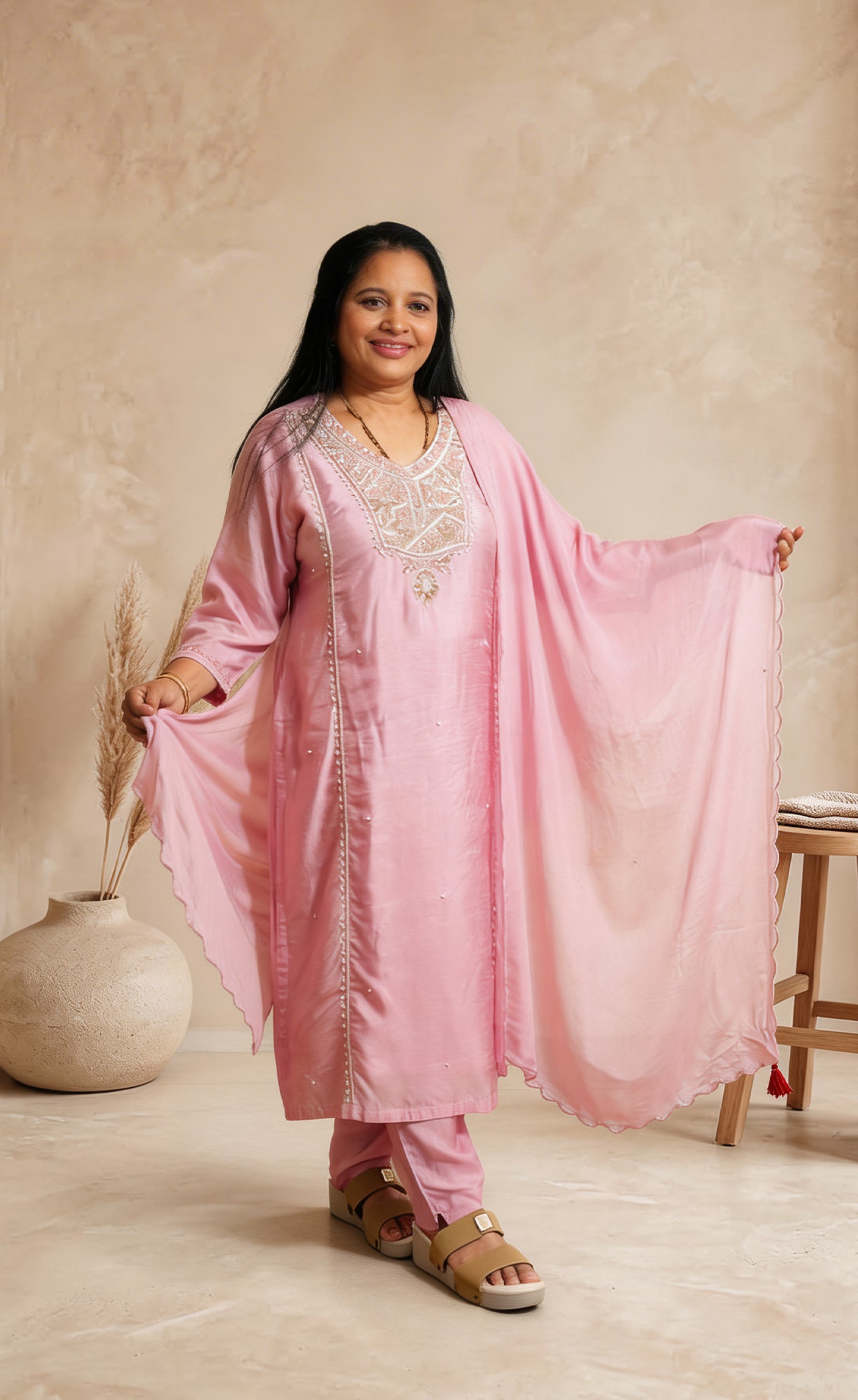 Elegant Blush Pink Kurta With Delicate Embroidery Suit