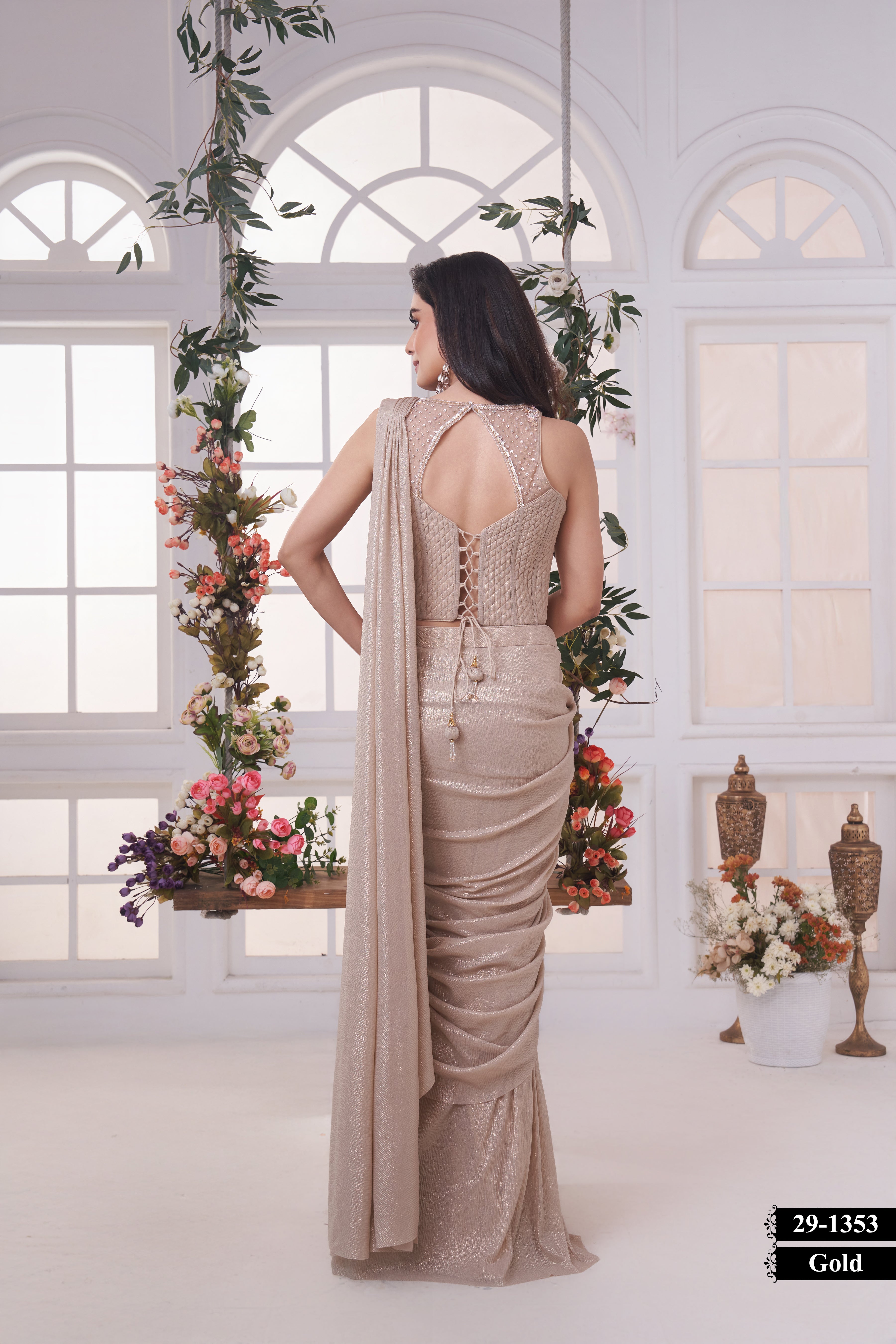 Elegant Gold Saree with Embellished Designer Blouse for Festive & Party Wear