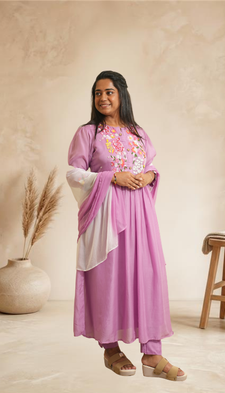 Graceful Embroidered Pastle Purple Suit