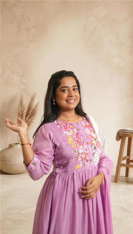 Graceful Embroidered Pastle Purple Suit