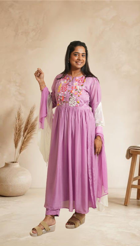 Graceful Embroidered Pastle Purple Suit