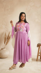Graceful Embroidered Pastle Purple Suit