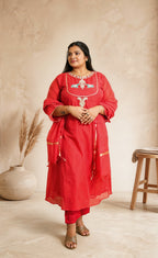 Festive Ethnic Red Embroidered Suit