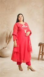 Festive Ethnic Red Embroidered Suit