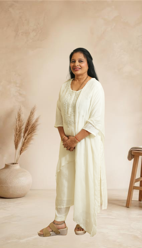 Elegant off-white ethnic set with graceful embroidery for a timeless, minimal look