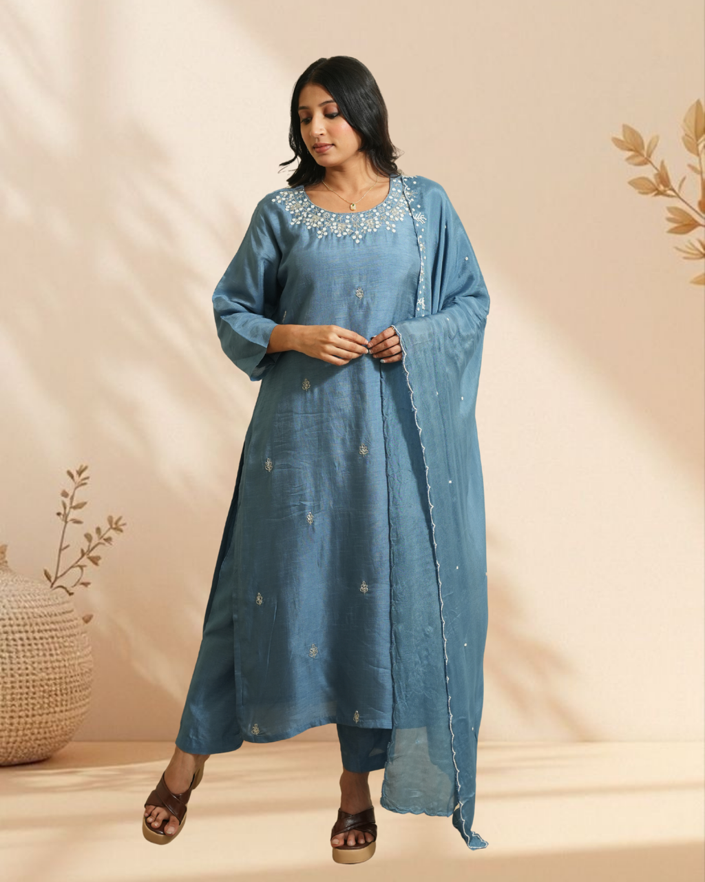 Elegant minimal embroidery with a graceful everyday festive appeal