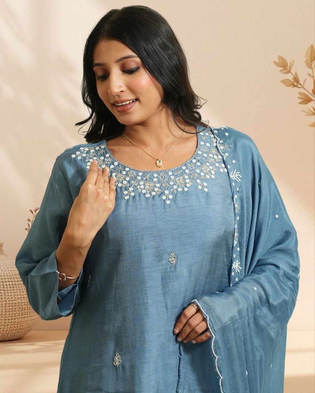 Elegant minimal embroidery with a graceful everyday festive appeal