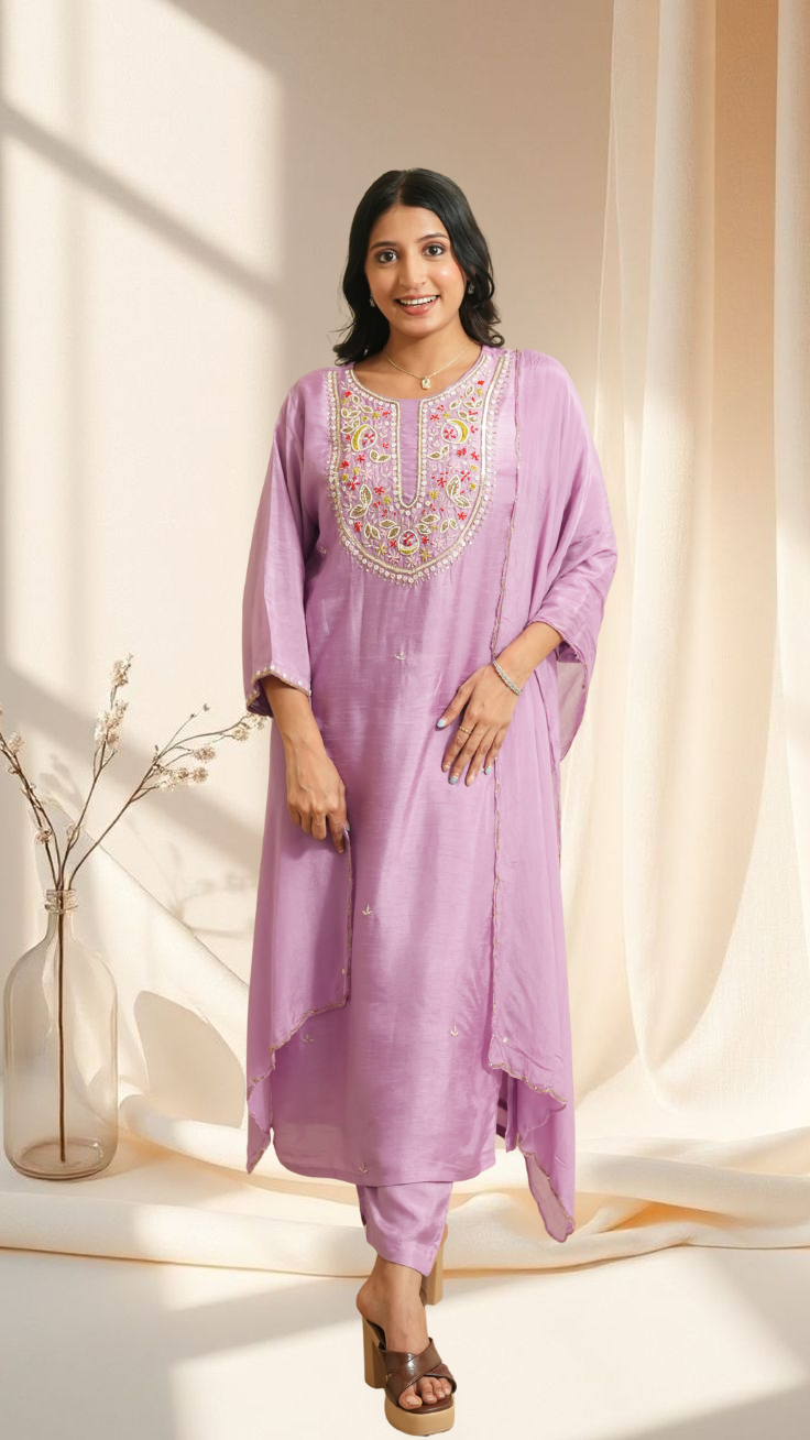 Graceful lilac elegance for effortless festive and everyday wear