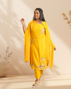 Radiant festive elegance in a vibrant yellow embroidered kurta set