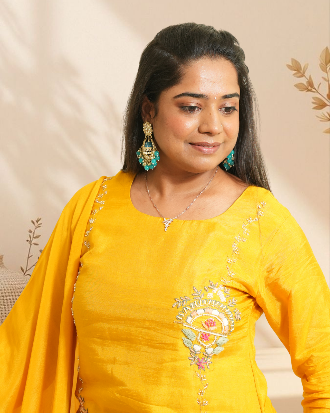 Radiant festive elegance in a vibrant yellow embroidered kurta set