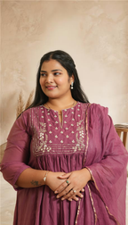 Women Mauve Embroidered Kurta Set with Pants & Dupatta