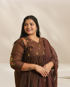 Women Brown Embroidered Kurta with Pants & Dupatta Set