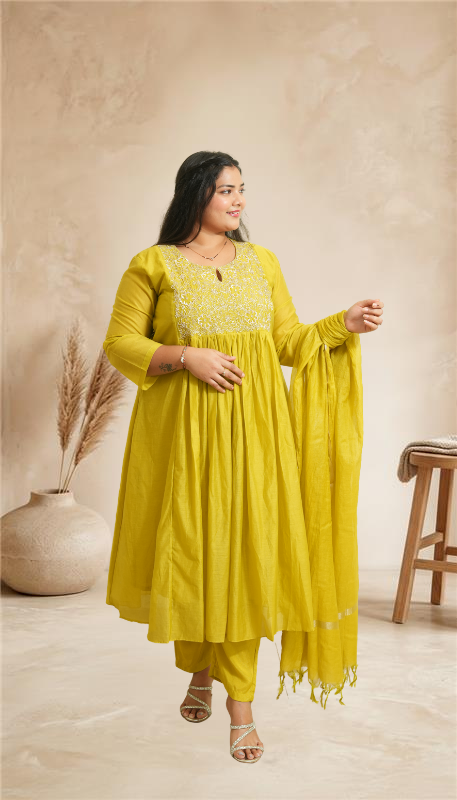 Effortless festive elegance in a vibrant mustard ethnic set