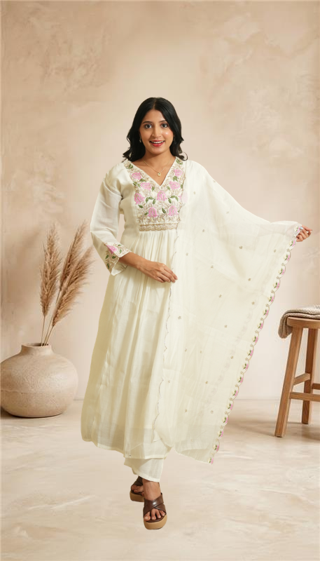 Graceful Ivory Embroiderd Kurta Suit