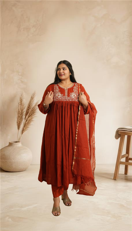 Rust Elegance Embroidered Kurta Suit
