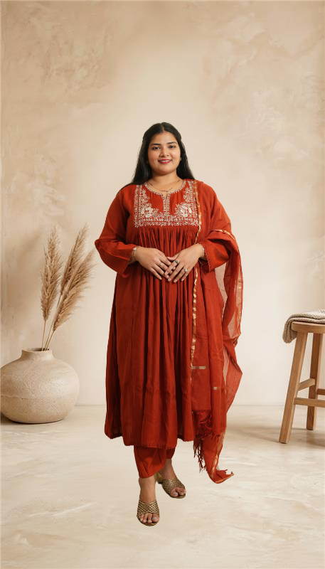Rust Elegance Embroidered Kurta Suit