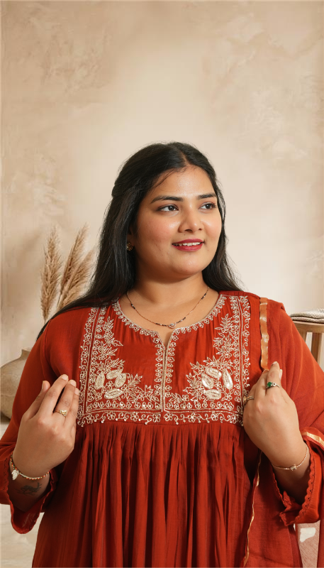 Rust Elegance Embroidered Kurta Suit