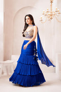 Royal Blue Ruffled Ghagra Lehenga with Embellished Blouse & Chiffon Dupatta