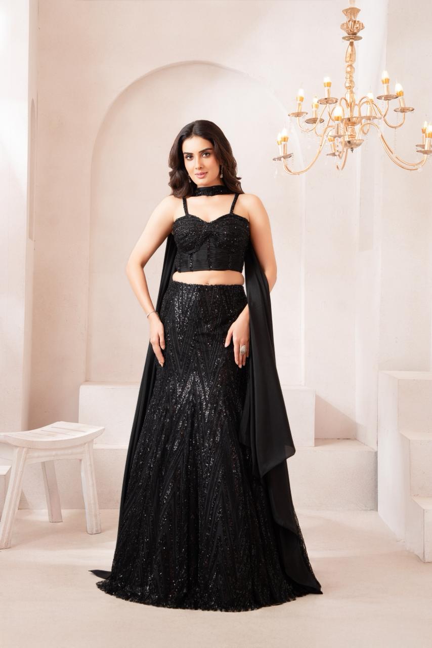 Elegant Black Sequin Lehenga Set for Glamorous Evening & Party Wear