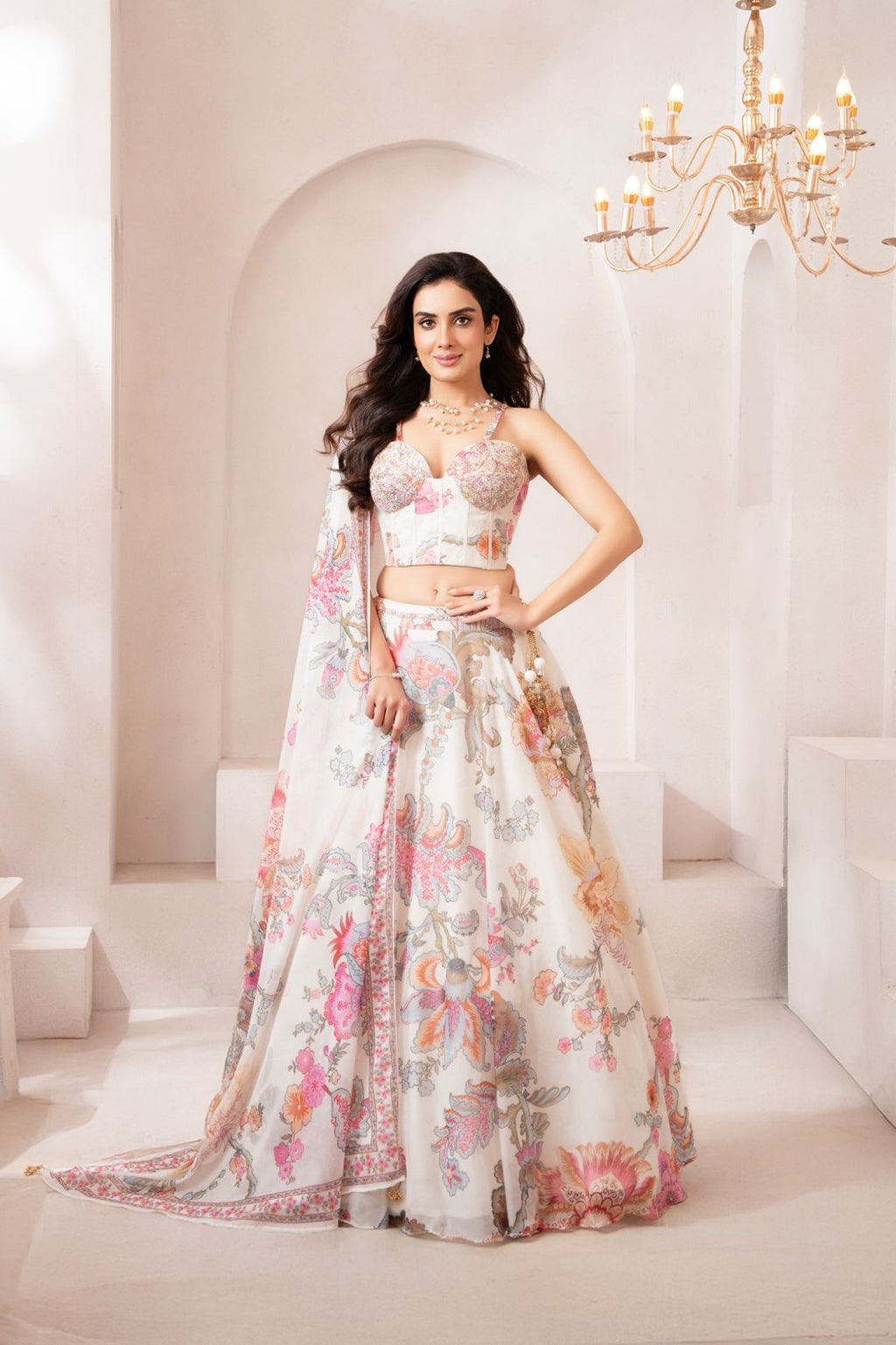 Elegant Pastel Floral Lehenga Set – Perfect for Weddings & Festive Celebrations