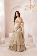 Elegant Champagne Gold Draped Lehenga Set for Glamorous Festive Evenings