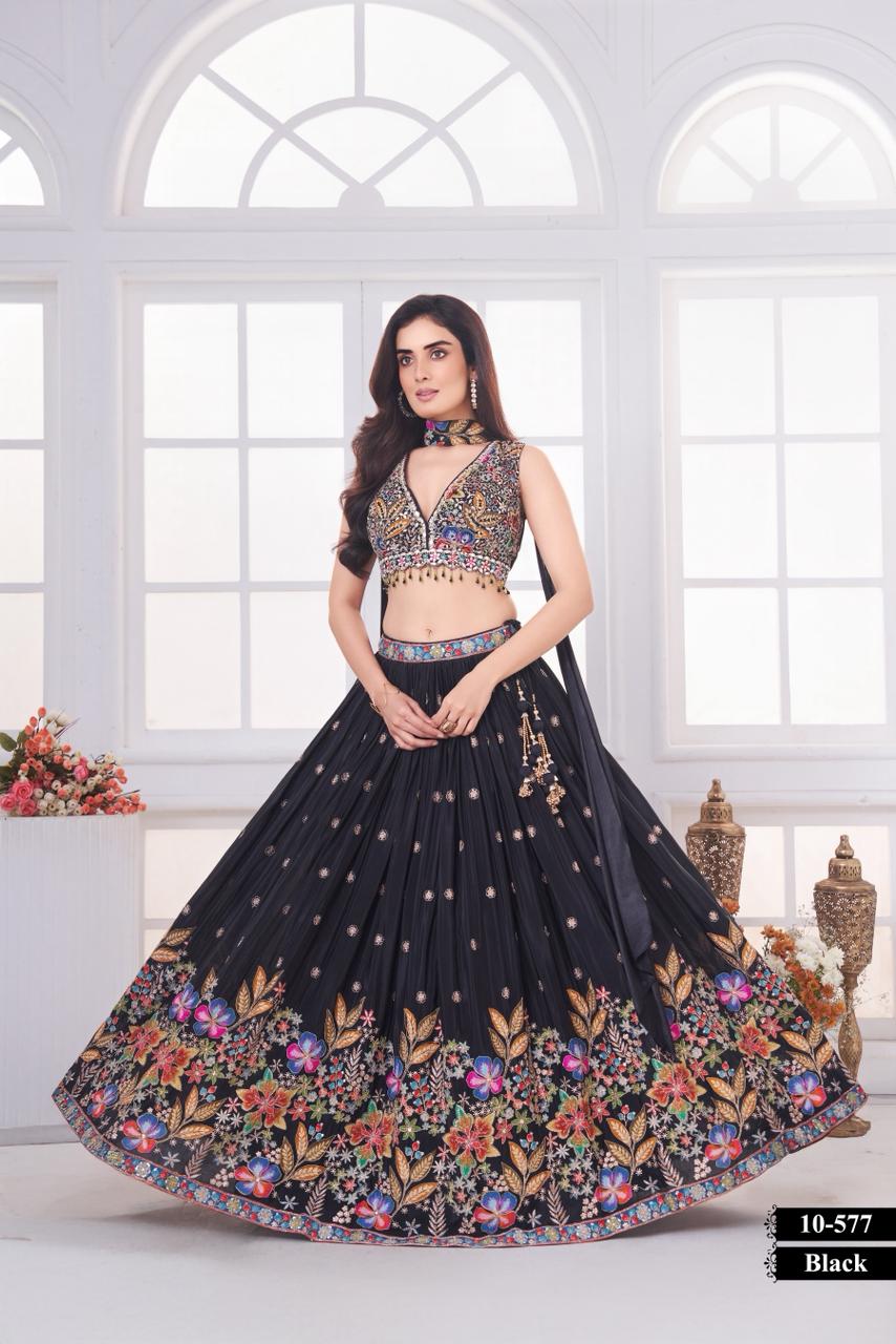 Elegant Black Floral Embroidered Lehenga Set for Stunning Festive & Wedding Looks